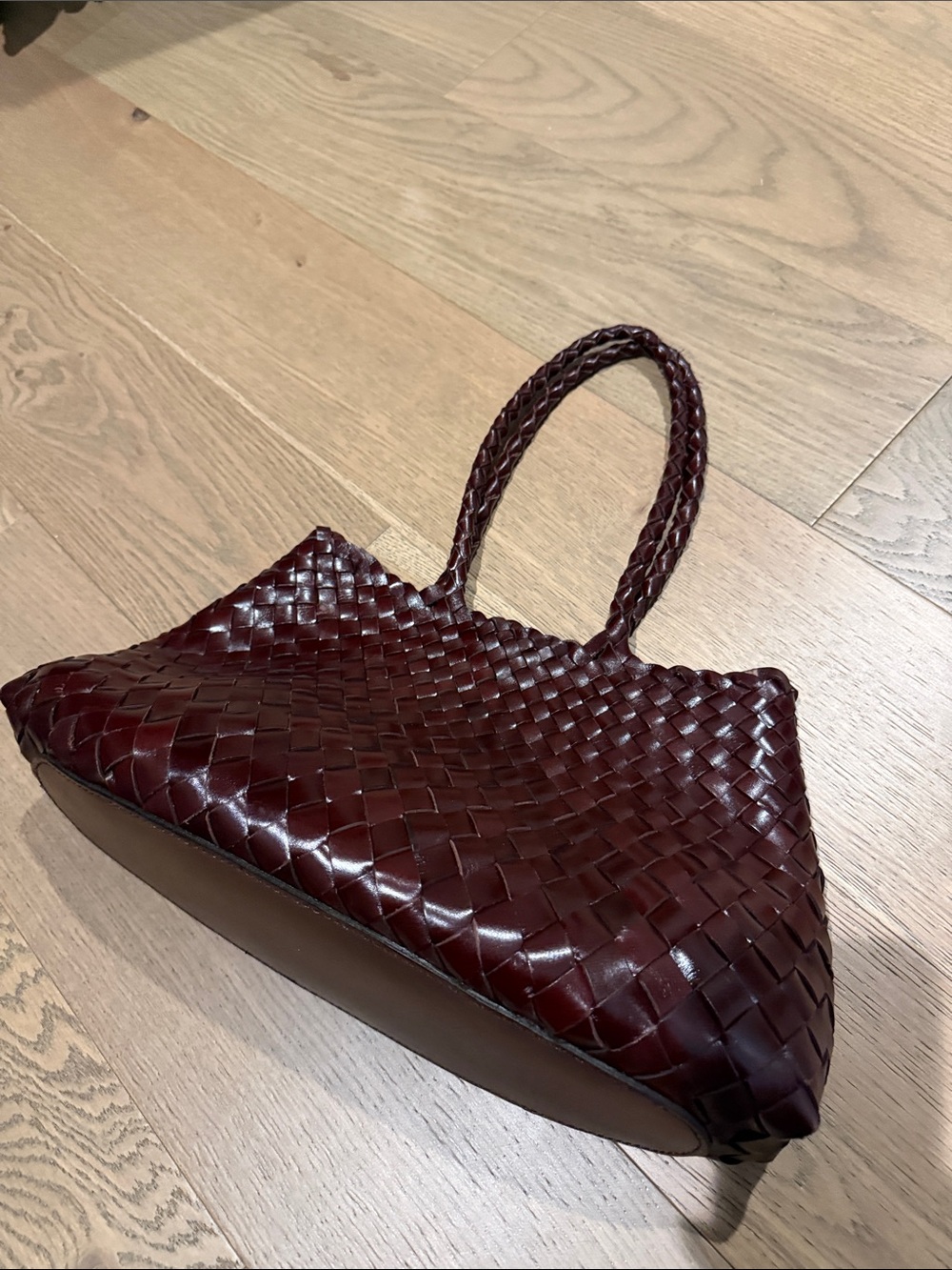 Woven Leather Tote Bag in Deep Burgundy
